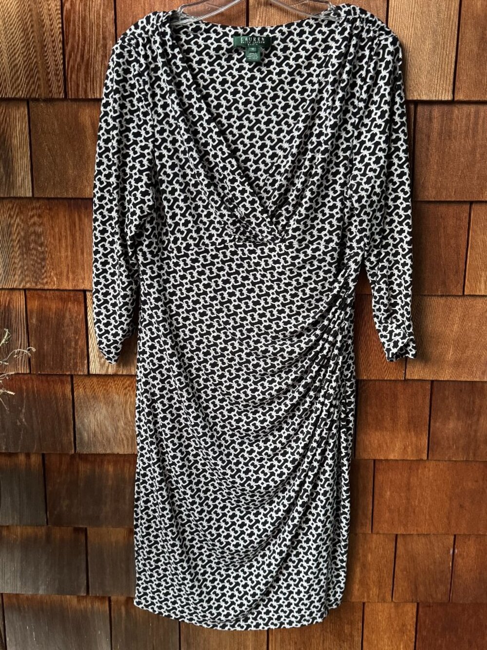 Ralph Lauren Black/White/Gray Chain Link Stretch Cocktail Dress in Women's 14
